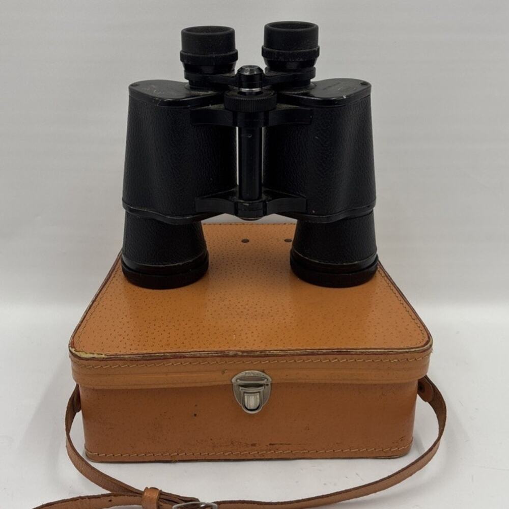 Vintage Scope Binoculars Model #3807 10x50 Amber Coated Optics With Leather Case